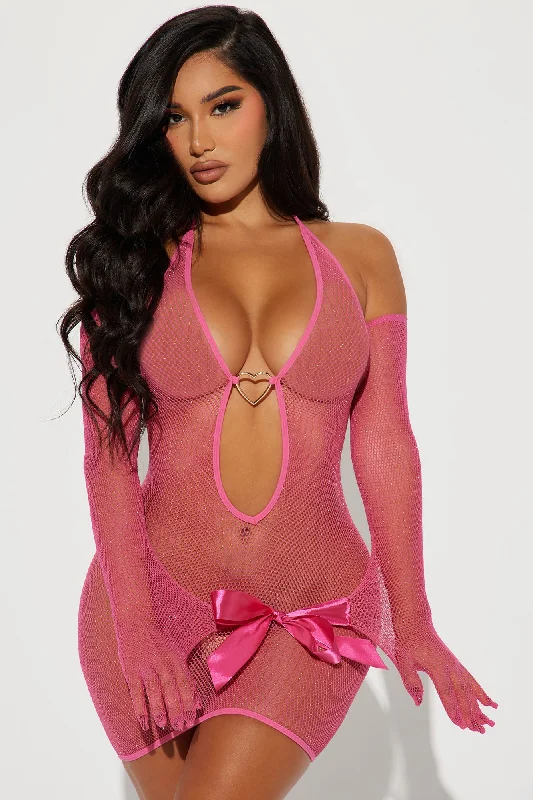 Your Temptation Fishnet Bodystocking Dress - Hot Pink