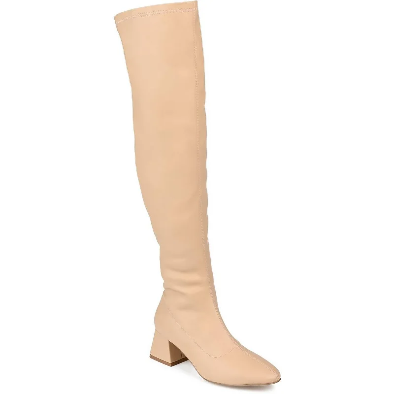 Womens Faux Leather Extra Wide Calf Over-The-Knee Boots