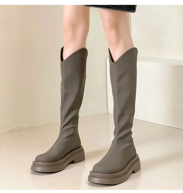 Miranda-190 Pu Leather Knee-High Boots