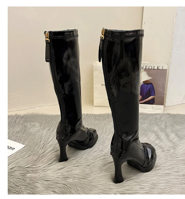 Selene-231 Patent Leather Heel Boots