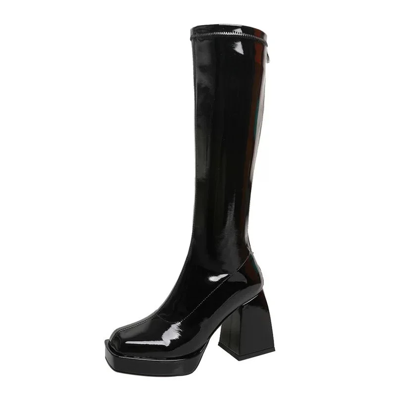 Selene-300 Knee-High Patent Leather Boots