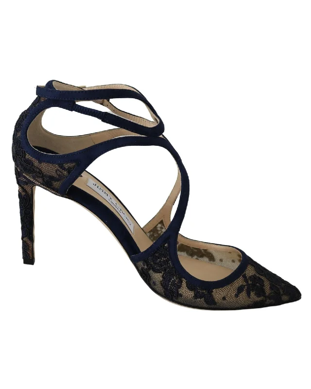 Jimmy Choo Navy Blue Closed Toe Leather Sandals with Strap Closure