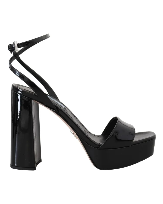 Prada Patent Leather Block Heel Sandals