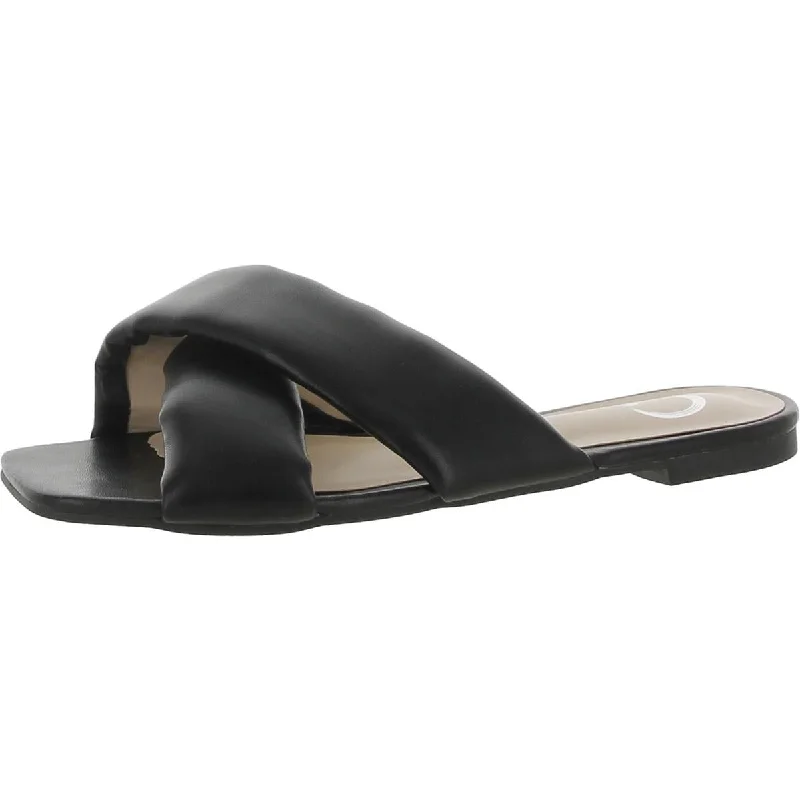 Womens Faux Leather Slip-on Slide Sandals