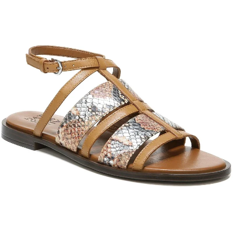 Fianna Womens Leather Snake Print Flat Sandals