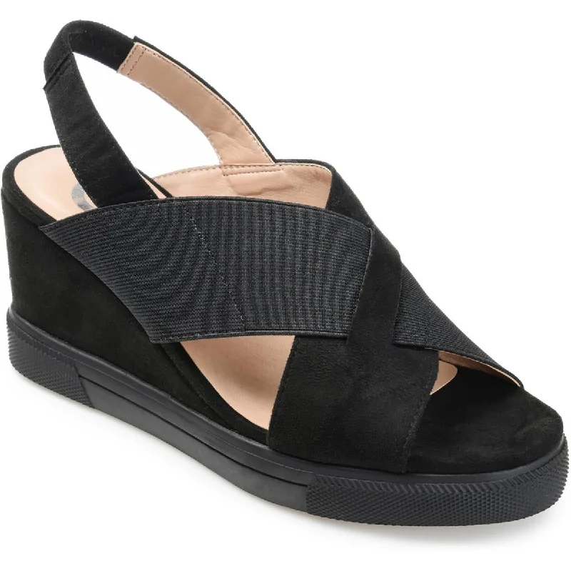 Ronnie Womens Faux Suede Peep-Toe Wedge Sandals