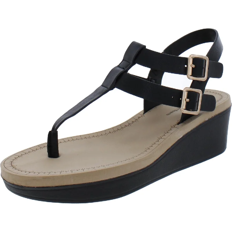 Womens Thong Buckles Wedge Sandals