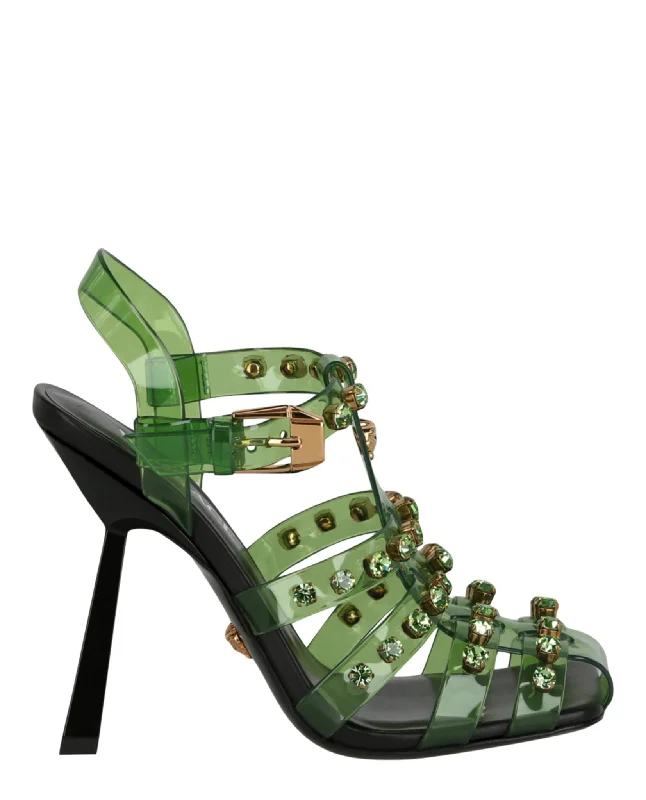 Versace Womens Medusa Embellished Cage Sandals