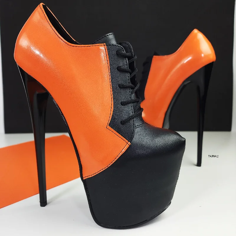 Black Orange Halloween Lace Up Boots - Oxford