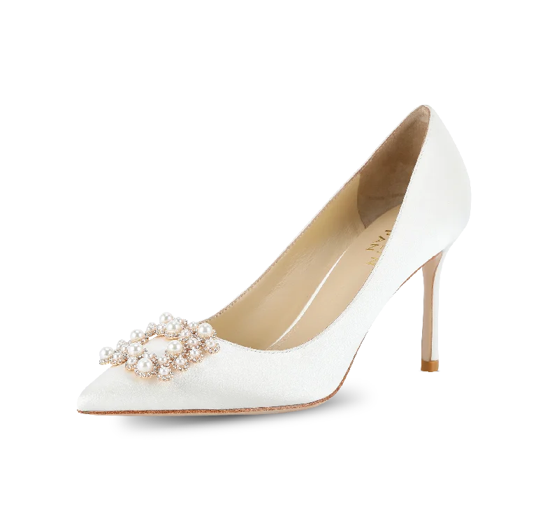 Crystal Pearl Buckled Satin Pumps