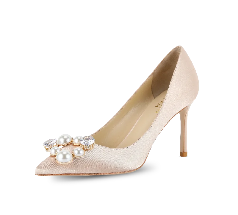 Pearl Buckle Satin Pumps