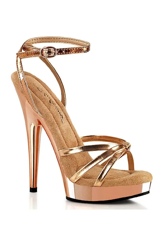 SULTRY-638 Sandal | Rose Gold Faux Leather