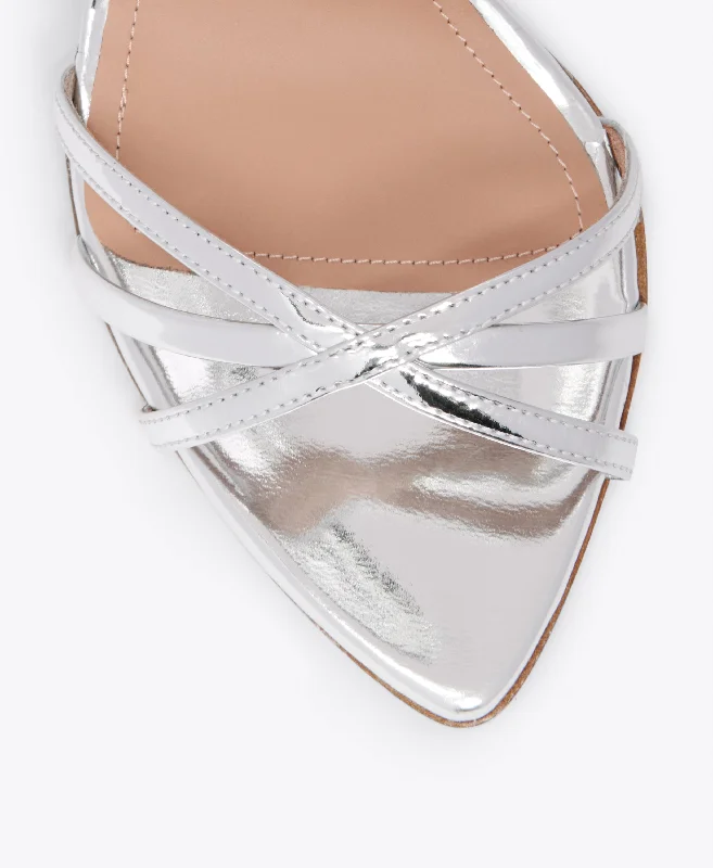 Yuna 90 - Silver Mirror Leather Sandals with Mini Straps