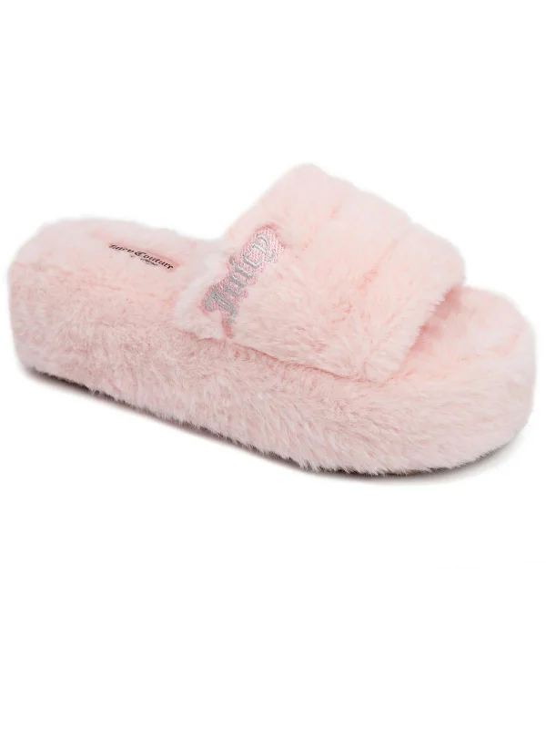 JC WORLD Womens Faux Fur Slip On Slide Slippers