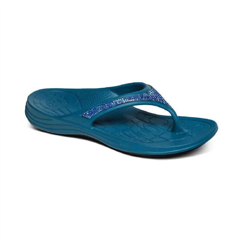 Women's Fiji Orthotic Flip Flop In Sea Blue Sparkle