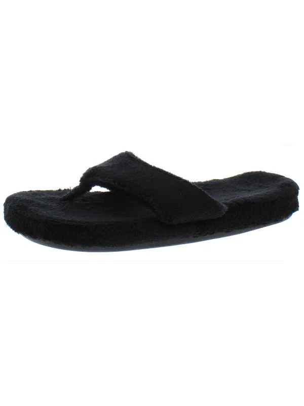 Womens Fleece Solid Thong Slippers