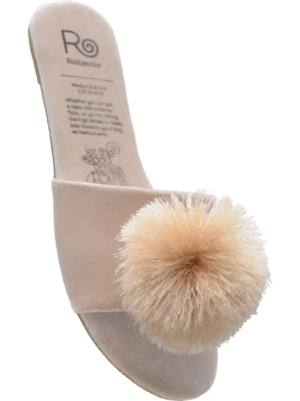 Women's Pom Pom Slippers In Champagne