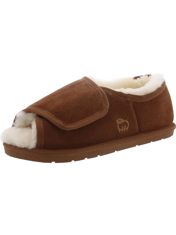 Womens Suede Peep-Toe Moccasin Slippers