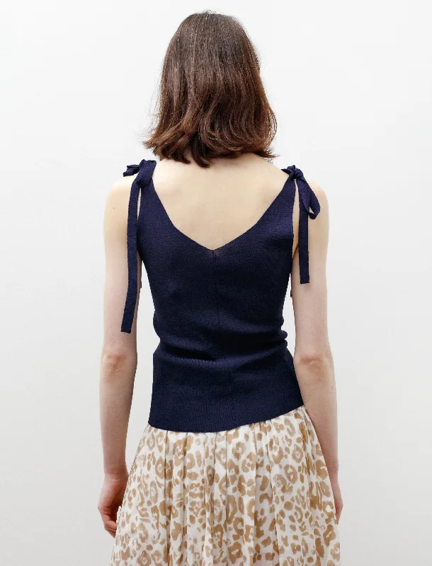 Knit Bows Strap Top Navy