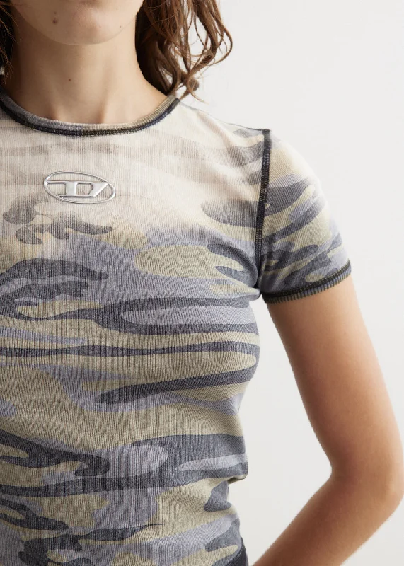 T-Eles-Long Printed Ribbed Tee