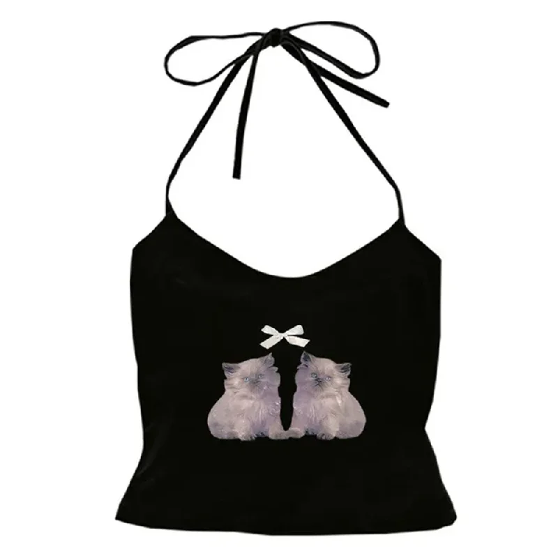 Coquette Kitten Y2K Halter Top