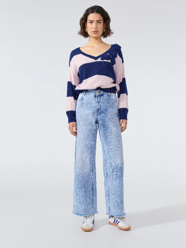 Cut Off Acid Wash Blue Wide Leg Jeans