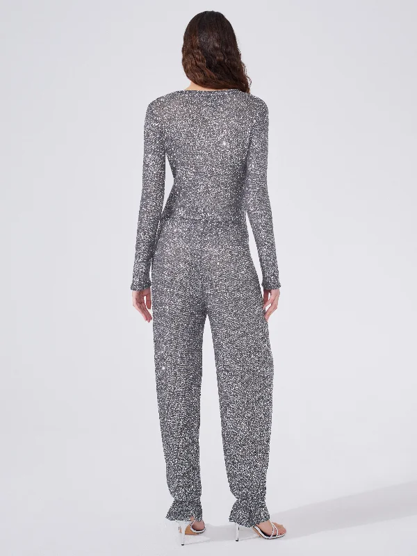 Moonshine Sequin Knit Trousers Grey