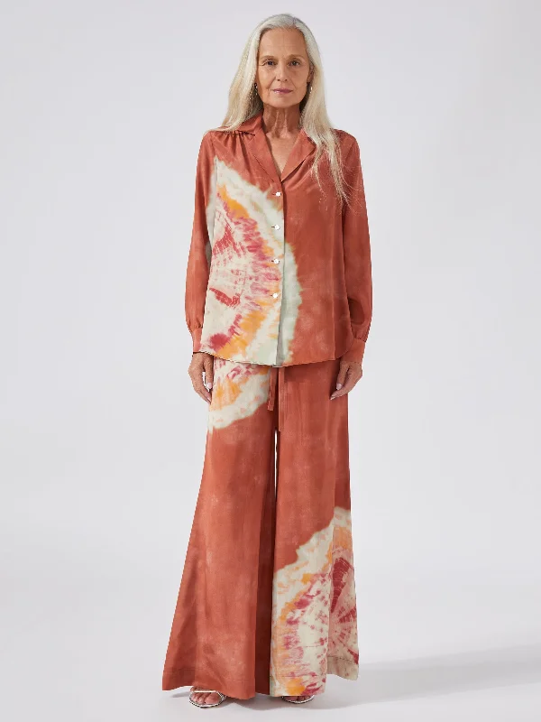 Tie Dye Silk Wide Leg Trousers