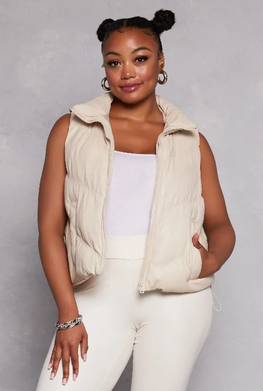 Plus Size Zip Front Quilted Puffer Vest