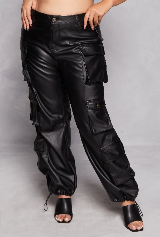 Plus Size Faux Leather Cargo Pants