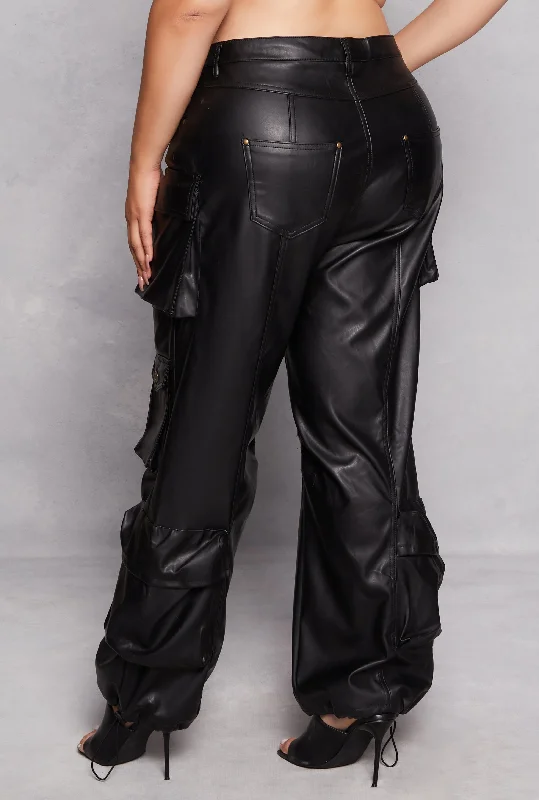 Plus Size Faux Leather Cargo Pants