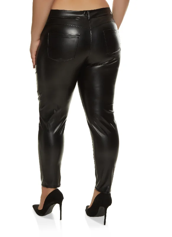 Plus Size High Waist Leather Pants