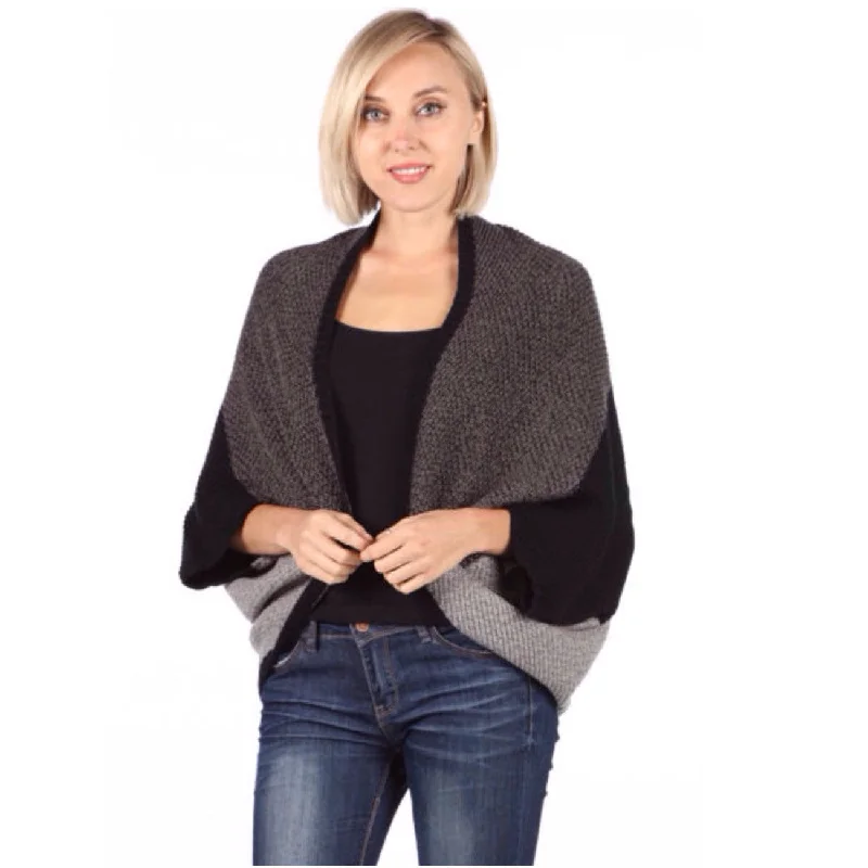 COLOR COMBO 3/4 SLEEVE KNITTED CARDIGAN