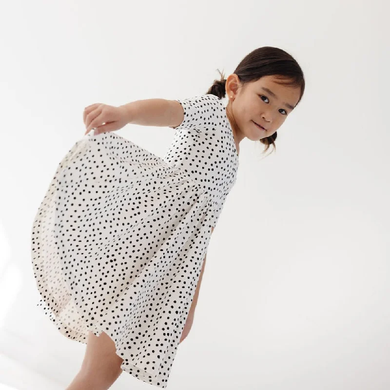 The Short Sleeve Ballet Dress in Ivory Dot