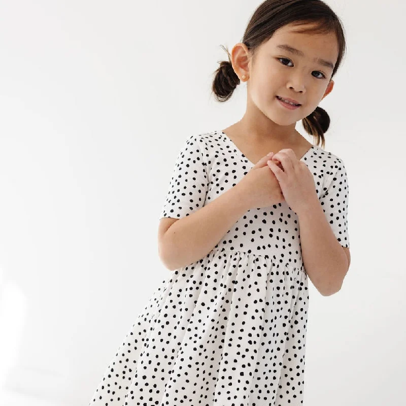 The Short Sleeve Ballet Dress in Ivory Dot