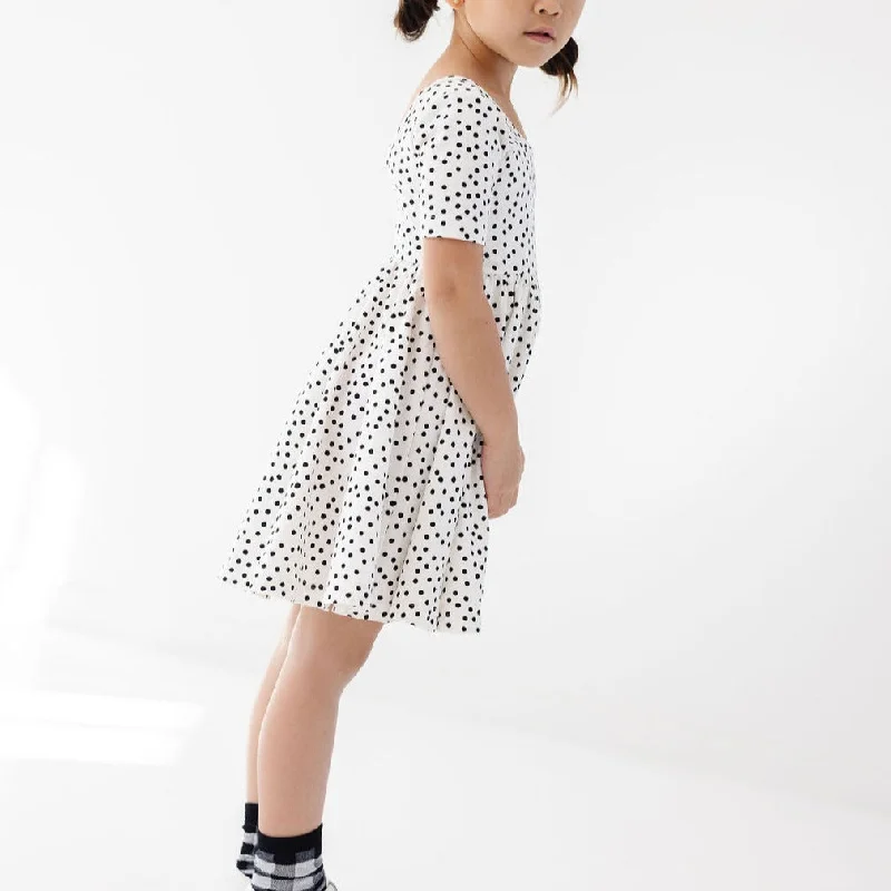 The Short Sleeve Ballet Dress in Ivory Dot