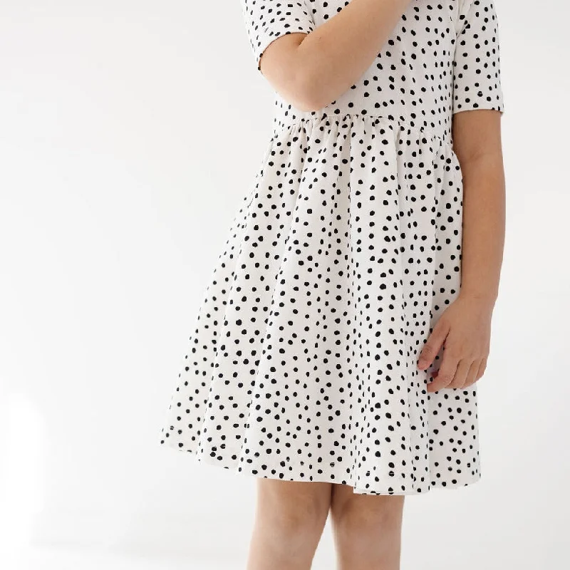 The Short Sleeve Ballet Dress in Ivory Dot