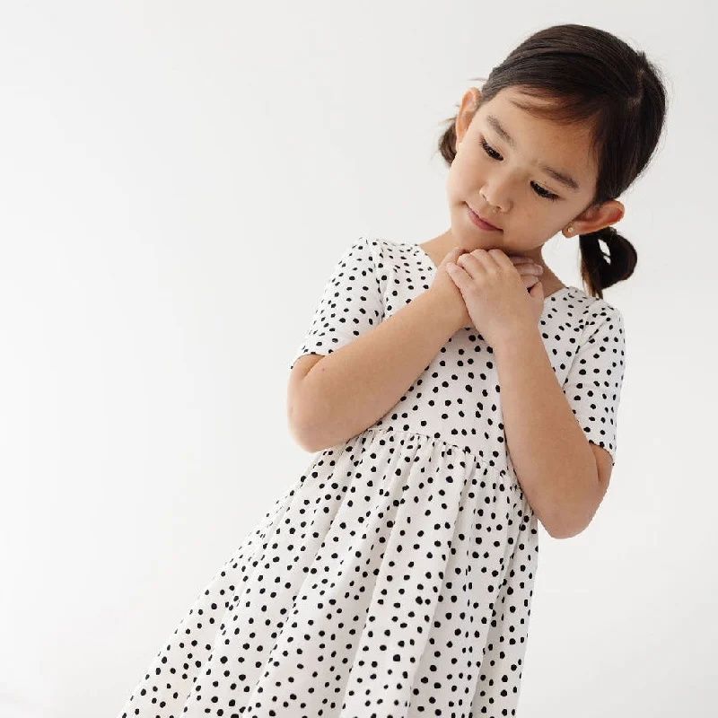 The Short Sleeve Ballet Dress in Ivory Dot