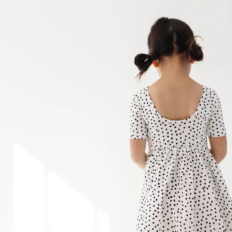 The Short Sleeve Ballet Dress in Ivory Dot