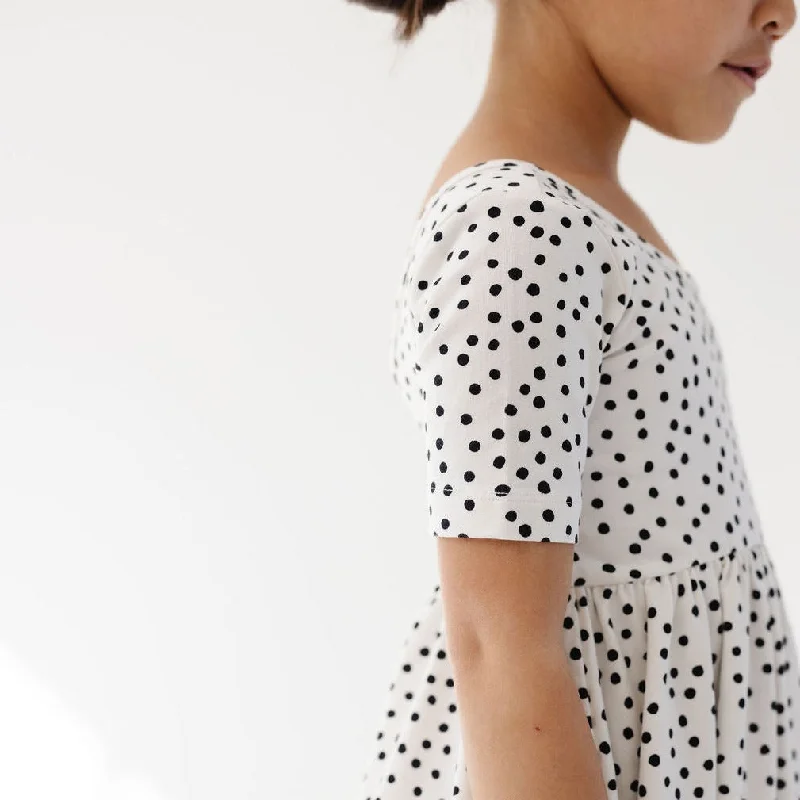 The Short Sleeve Ballet Dress in Ivory Dot