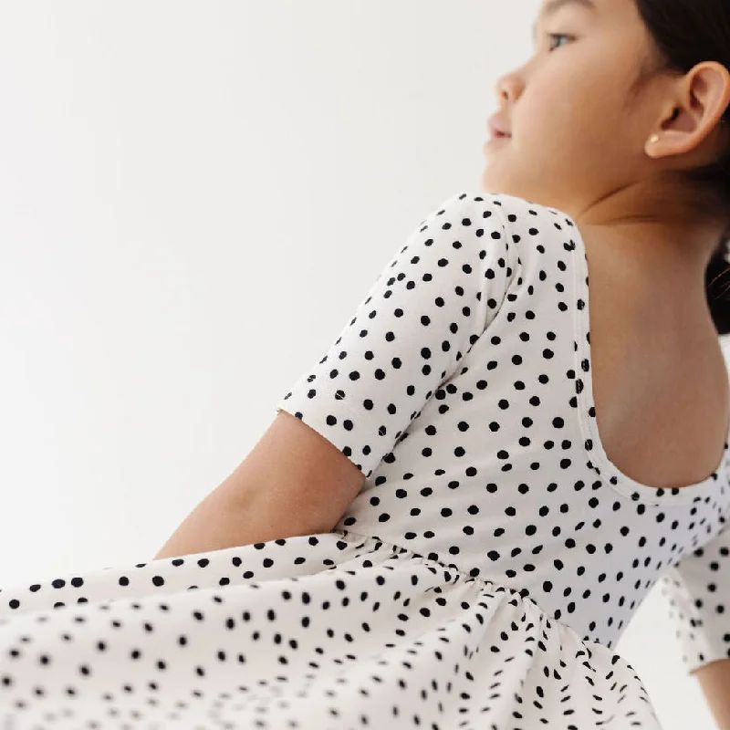 The Short Sleeve Ballet Dress in Ivory Dot