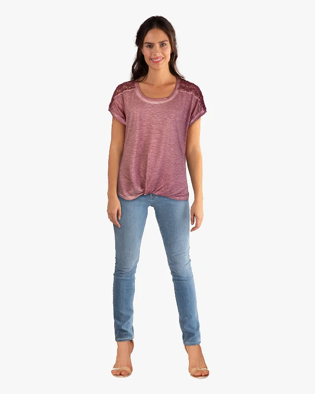 Lace Shoulder Twist Front Top Foxglove (D190743)