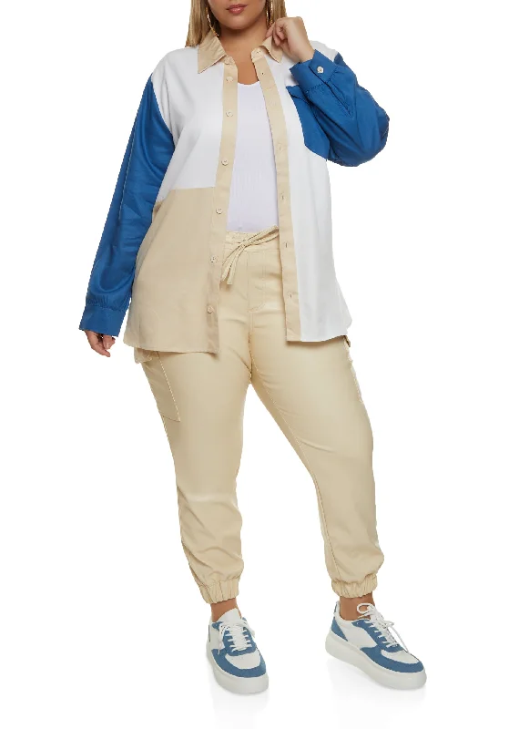 Plus Size Faux Leather Cargo Joggers