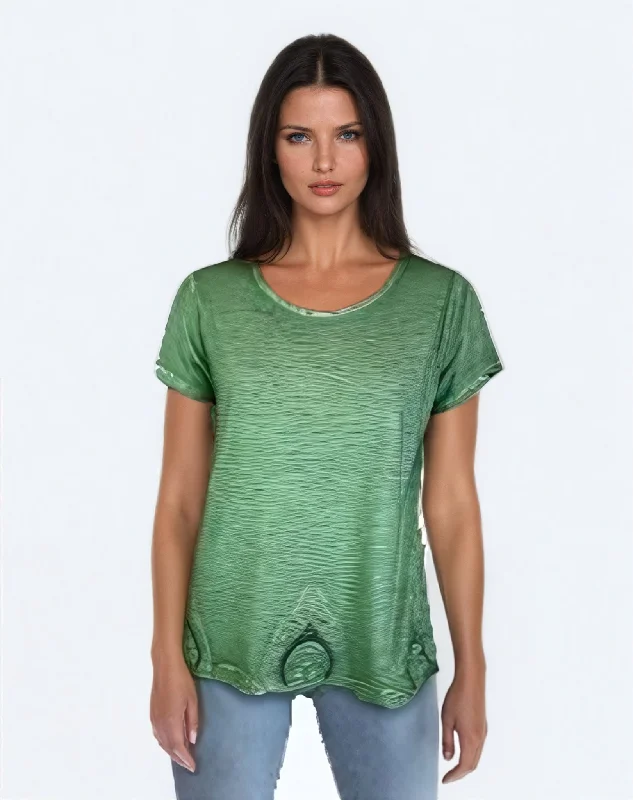 Oil Dye Embroidered Hem Top (D190242) Agave