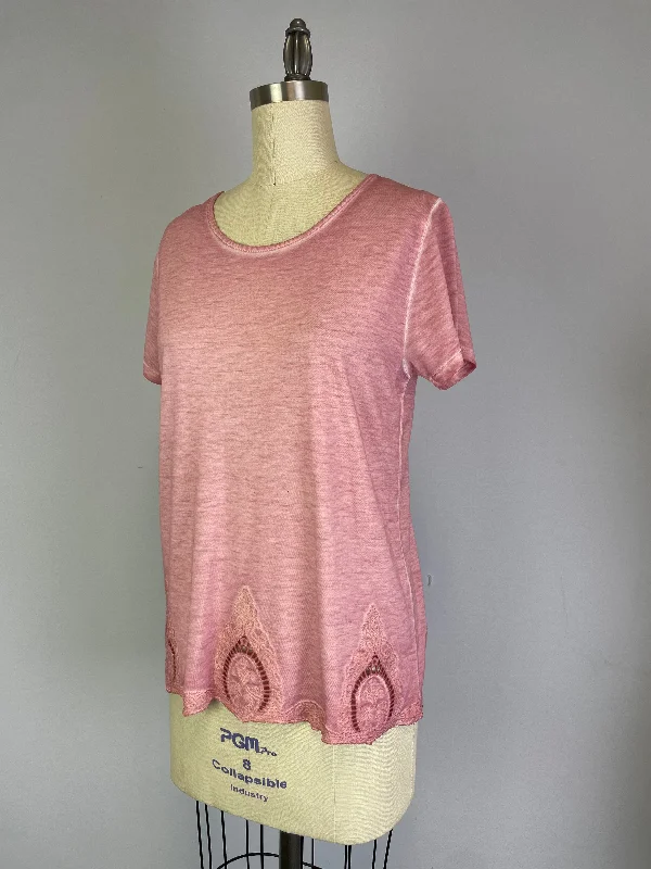 Oil Dye Embroidered Hem Top (D190242) Cashmere Rose