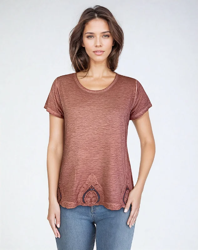 Oil Dye Embroidered Hem Top (D190242) Sahara Sky