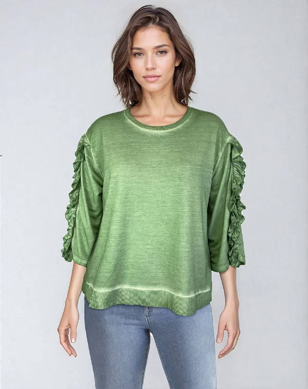 Oil Dye Top with sleeve Ruffle Detail (D1932RR) Agave