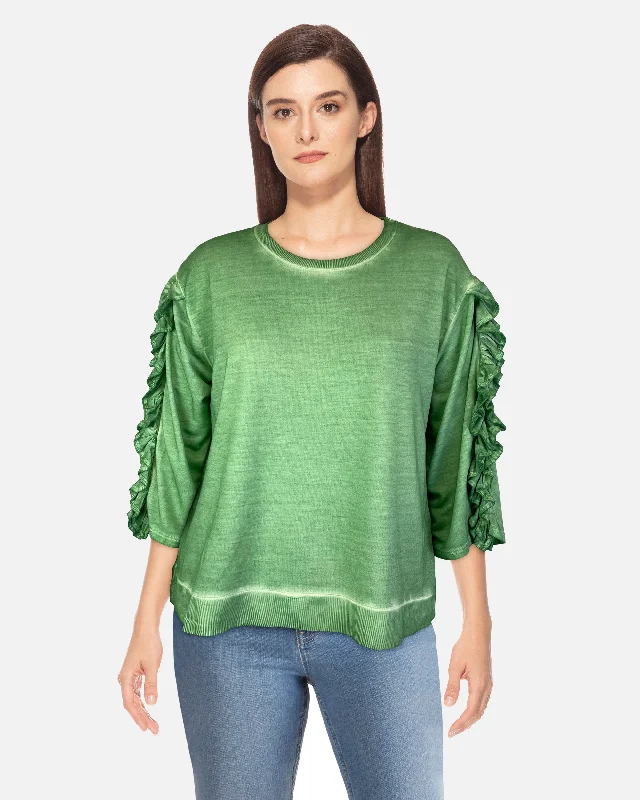 Oil Dye Top with sleeve Ruffle Detail (D1932RR) Agave