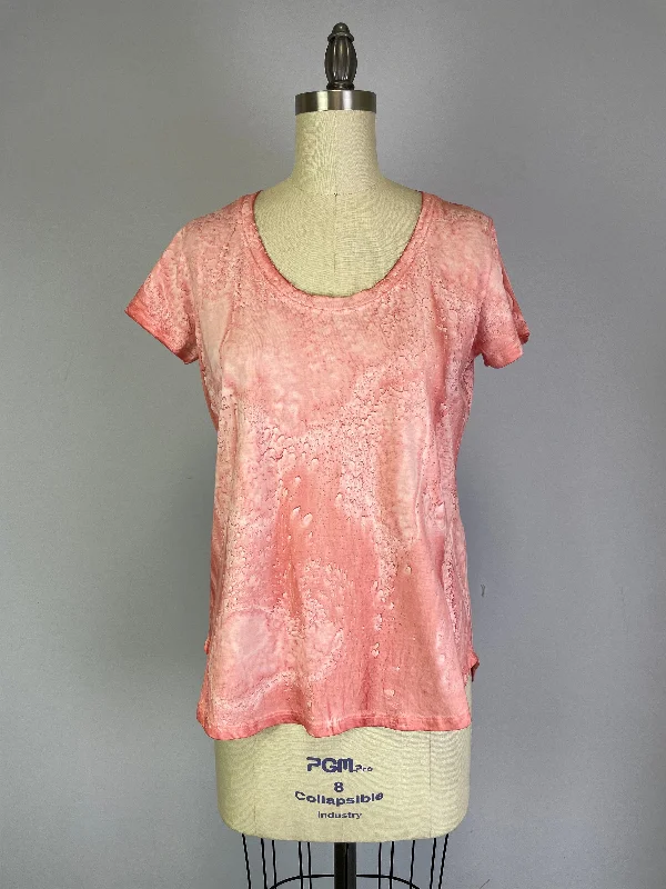 Scoop Neck Short Sleeve Tea Dye Top with Curved Hem (D190738S) Ripe Peach