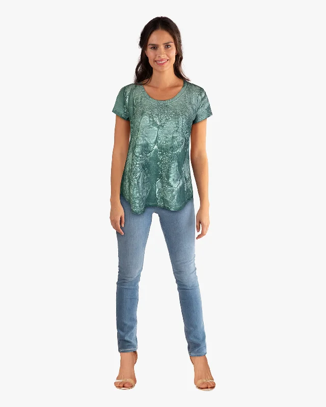 Scoop Neck Short Sleeve Tea Dye Top with Curved Hem (D190738S) Bottle